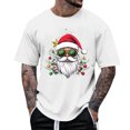 thumbnail image 1 of Christmas Shirt for Men Short Sleeve Crewneck Santa Print Pullover Top White 2XL, 1 of 4