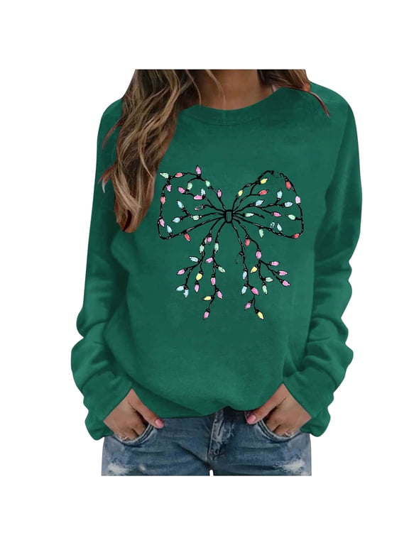 Christmas Shirt for Women Bowknot Graphic Xmas Holiday Pullover Tops