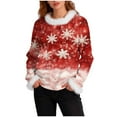 thumbnail image 1 of Christmas Shirt for Women Plush Collar Cuffs Graphic Print Long Sleeve Pullover Top Red 2XL, 1 of 5