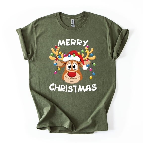 Christmas Shirt for Women and Men Festive Graphic Tee Outfit Xmas Gift Family Matching Top (Heather Military Green-L)