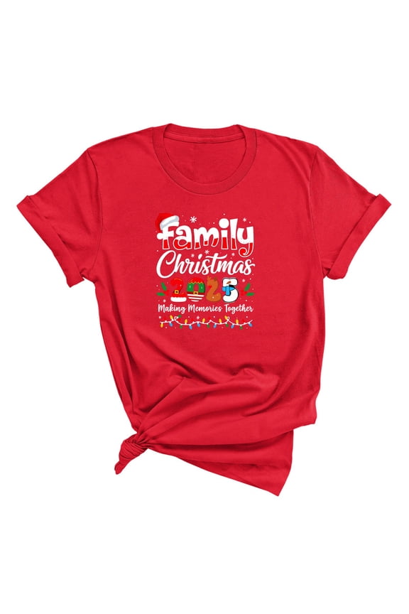 Christmas Shirt for Women and Men Festive Graphic Tee Outfit Xmas Gift Family Matching Top (Red-M)