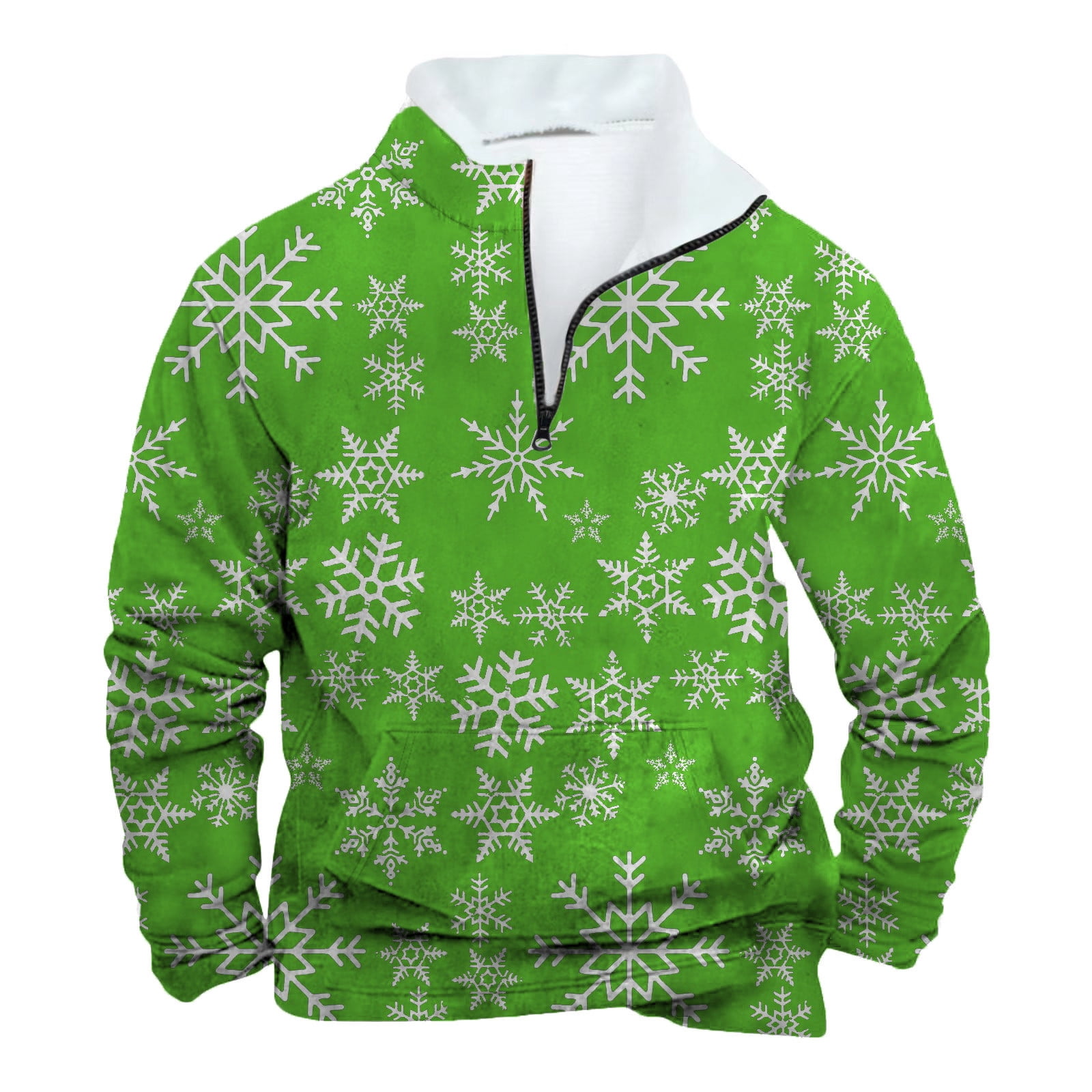 Christmas Shirts for Men Stand Collar Zip Up Retro Long Sleeve Pullover ...