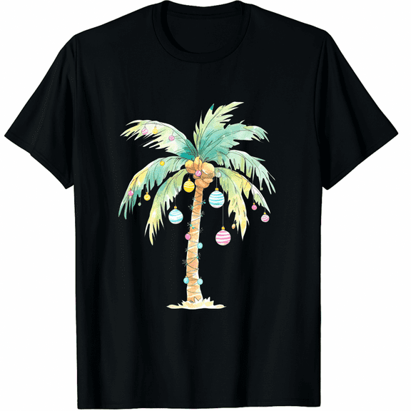 Christmas Shirts Palm Tree T-Shirt Summer Beach Party Shirt Funny Hawaii Vacation Short Sleeve Tops for Men and Women