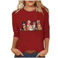 thumbnail image 1 of Christmas Shirts for Women 3/4 Sleeve Blouses Christmas Animals Printed Crew Neck Tops Funny Xmas Graphic Tunic Tops Holiday Family Party Matching Pullover, 1 of 5