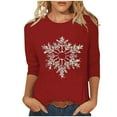 thumbnail image 1 of Christmas Shirts for Women 3/4 Sleeve Blouses Christmas Snowflakes Printed Crew Neck Tops Funny Xmas Graphic Tunic Tops Holiday Family Party Matching Pullover, 1 of 5