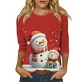 thumbnail image 1 of Christmas Shirts for Women Dressy Crew Neck 3/4 Length Sleeve Tunic Top Snowman Printed Holiday Blouses Merry Christmas Party Oversized Elbow Sleeve T-Shirts, 1 of 5