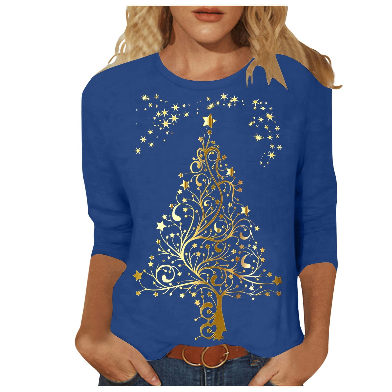 Christmas Shirts for Women Funny Womens 3/4 Sleeve Tops Sparkling ...