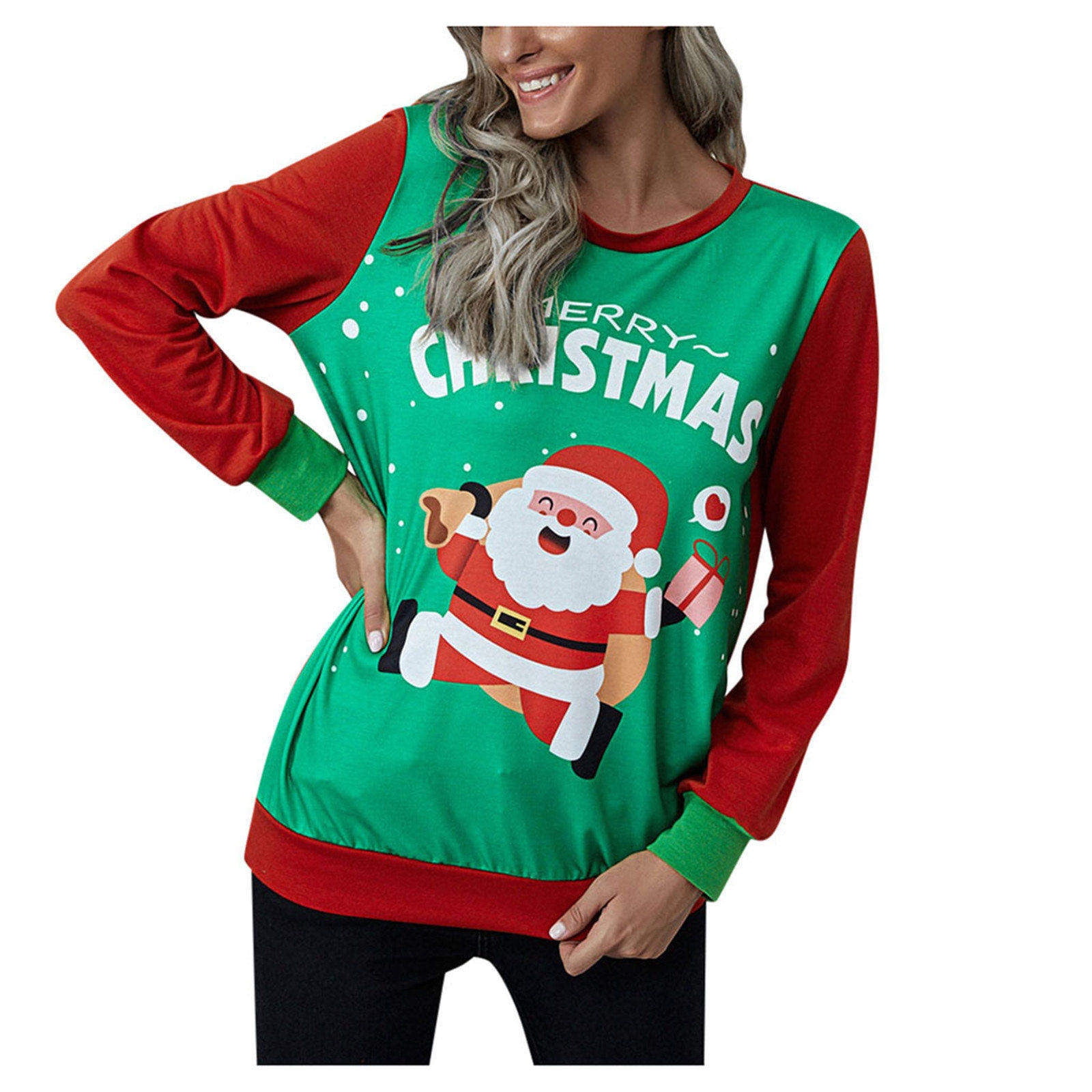 Christmas Shirts Women Plus Size Women Casual Christmas Printing Raglan Long  Sleeve Blouse Pullover Sweatshirt Long Sleeve Christmas Shirt Ladies Long  Sleeve Shirts 