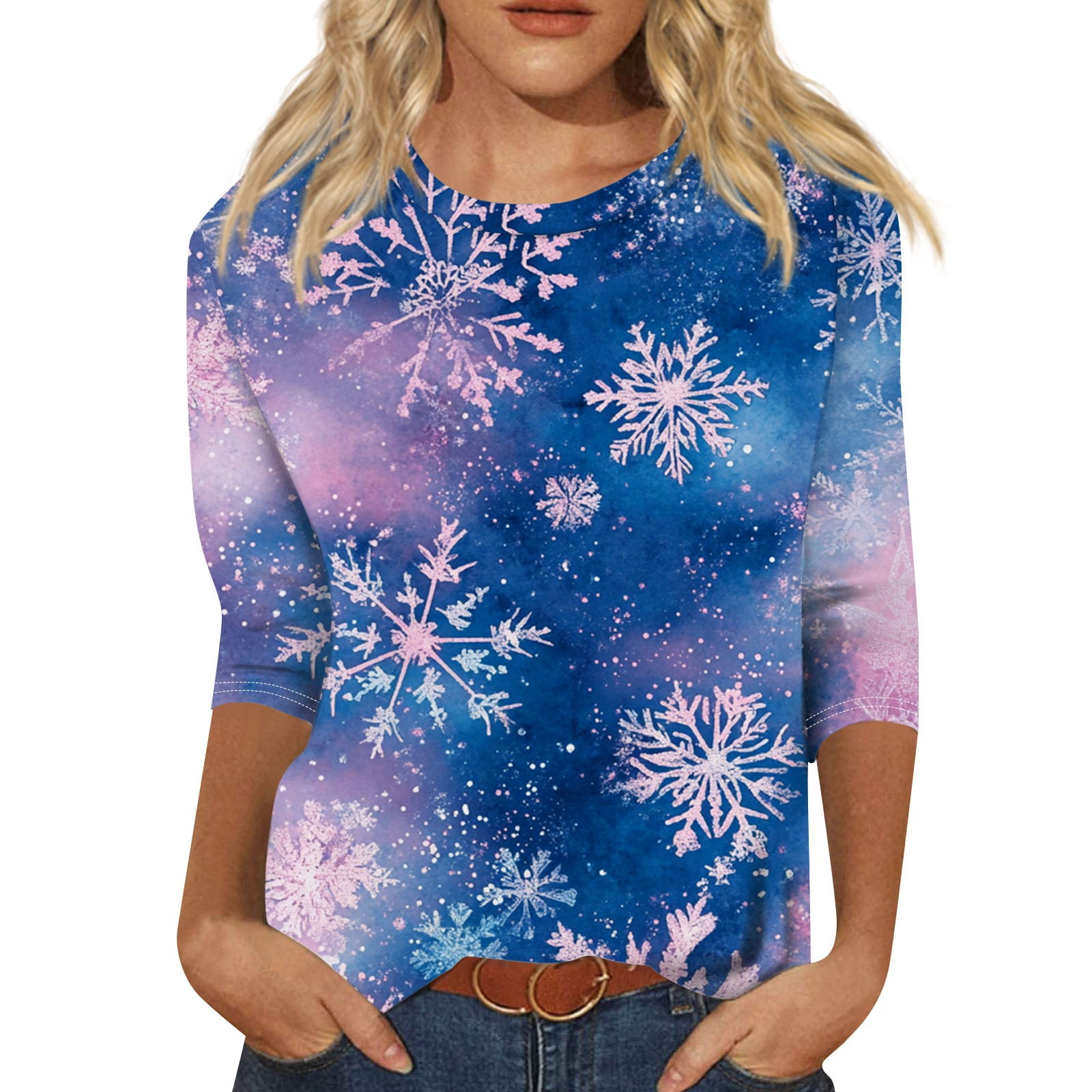 Christmas Shirts for Women Christmas Trees Graphic TShirts 3/4 Length