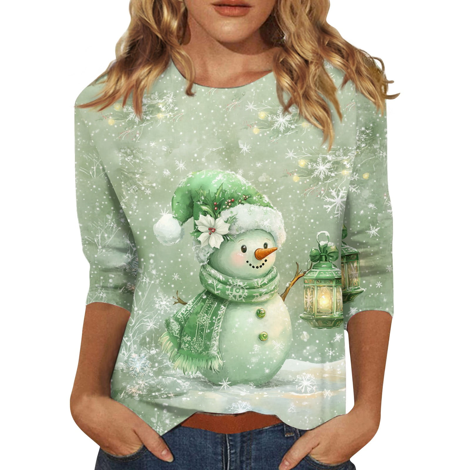 Christmas Shirts for Women Christmas Trees Graphic TShirts 3/4 Sleeve