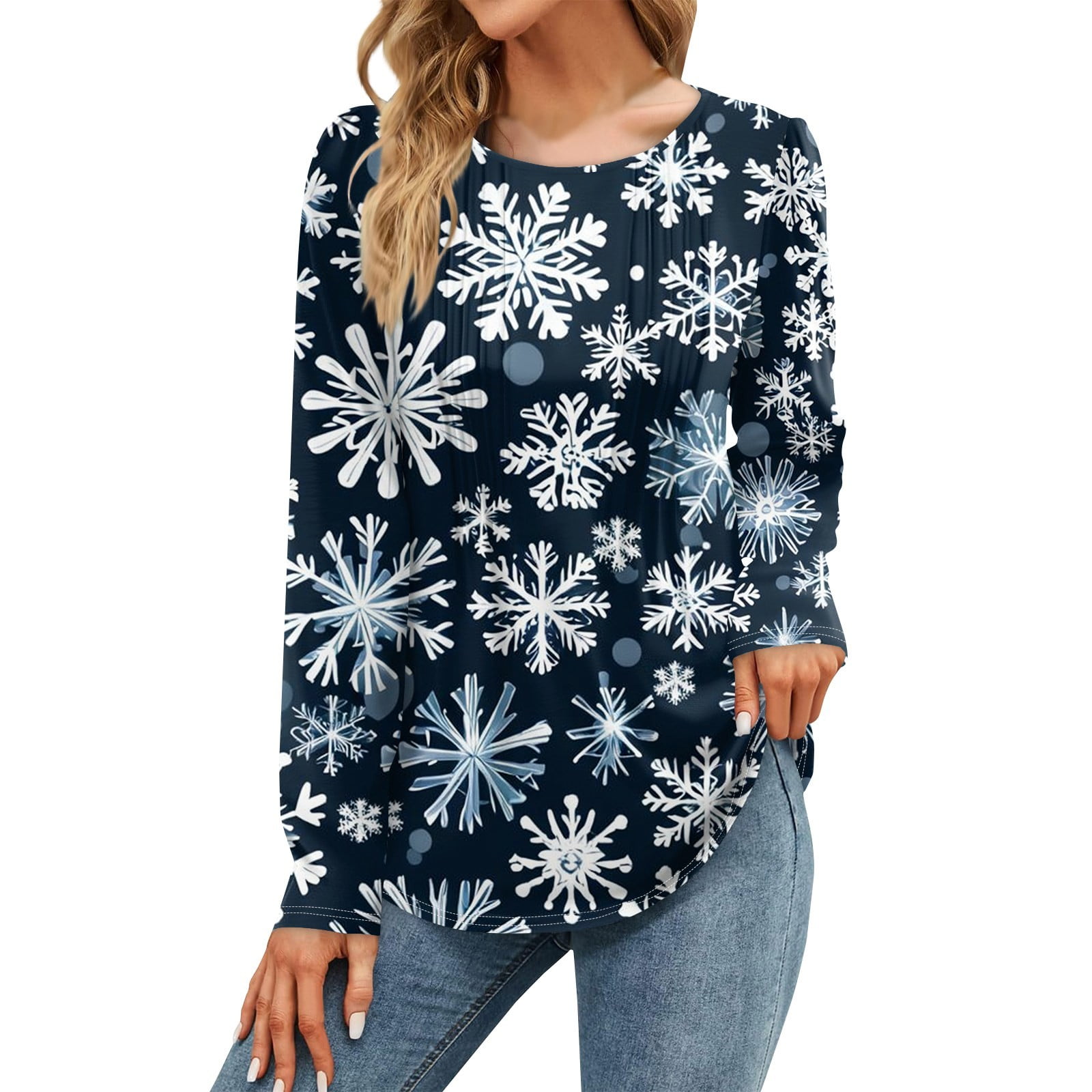 Christmas Shirts for Women Trendy Xmas Snowflake Print TShirts Long
