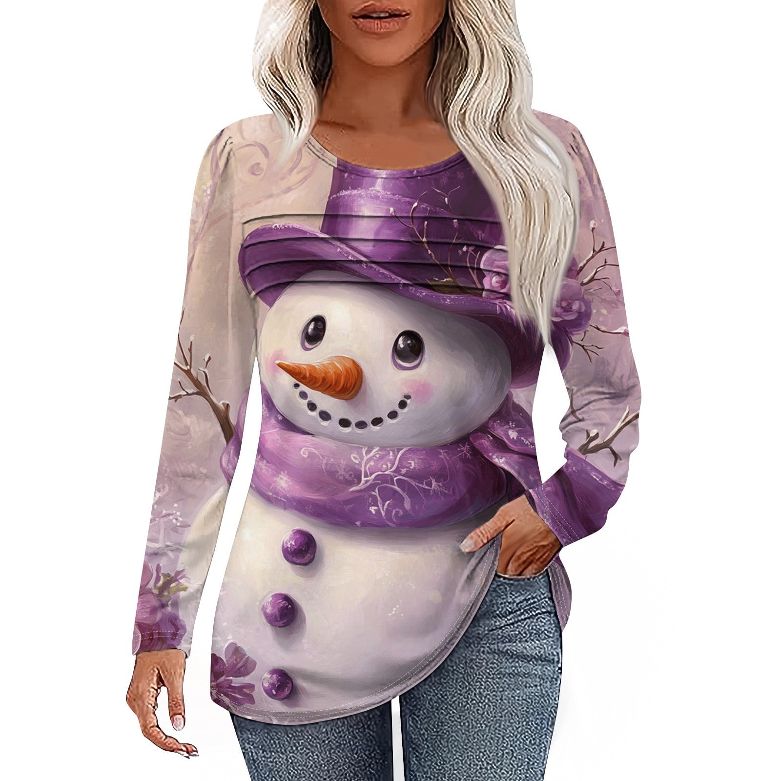 Christmas Shirts for Women Trendy Xmas Snowflake Print TShirts Long