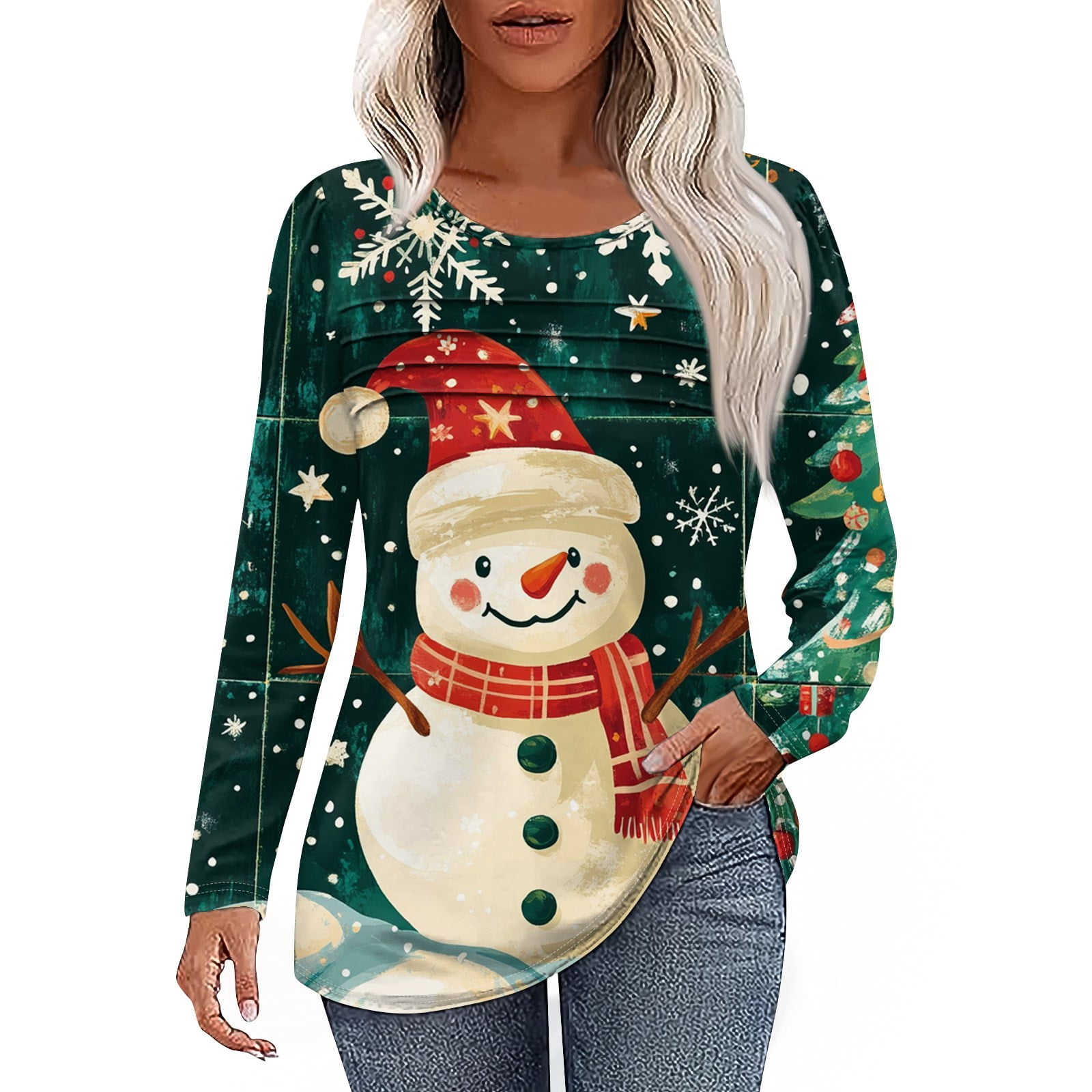 Christmas Shirts for Women Xmas Snowflake Print Tshirts Long Sleeve