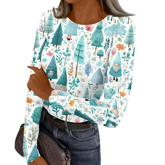 Christmas Shirts Womens 2025 Fall Clothes Long Sleeve Shirts Ribbed Knit Fitted Tops Fashion Outfits