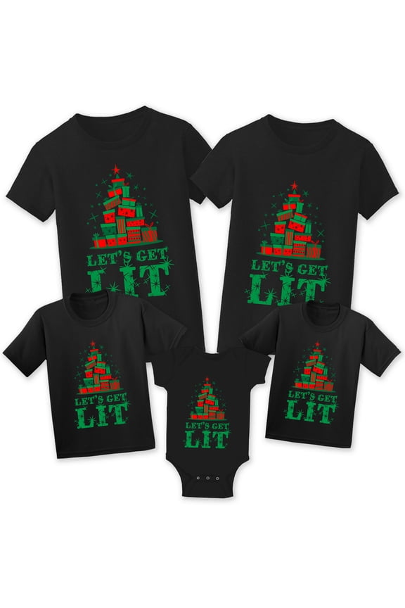 Christmas Shirts for Family - Christmas Tree Xmas Tshirt for Matching Women Men Kid Toddler Baby - Let's Get Lit Xmas Tree T-Shirt