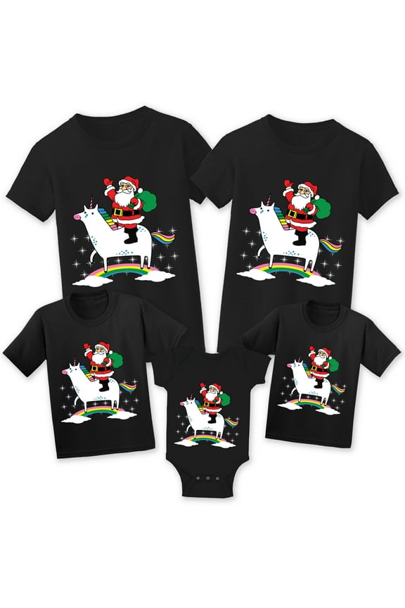 Christmas Shirts for Family - Funny Santa Christmas Tshirt for Matching Women Men Kid Toddler Baby - Santa on Unicorn