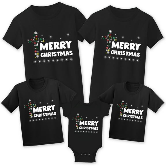 Christmas Shirts for Family - Merry Christmas Cross - Xmas Tshirt for Matching Women Men Kid Toddler Baby