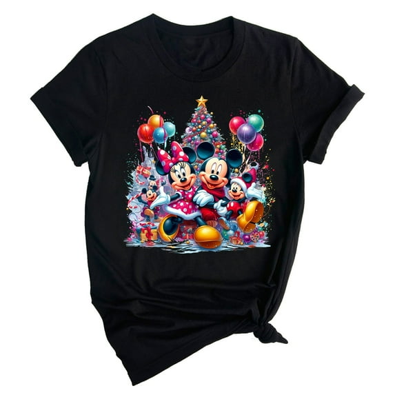 Christmas Shirts for Family – Mickey & Minnie Holiday Graphic Tees&nbsp;,Black Color,Size L