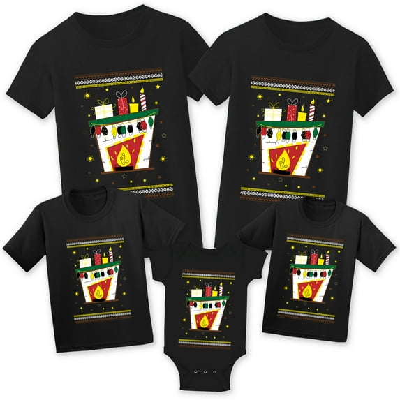 Christmas Shirts for Family - Xmas Fireplace Funny Masks Top - Xmas Tshirt for Matching Women Men Kid Toddler Baby