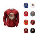 thumbnail image 1 of Christmas Shirts for Men Long Sleeve Casual Crewneck Santa Claus Graphic Distressed Waffle Shirt Holiday Party Shirts, 1 of 4