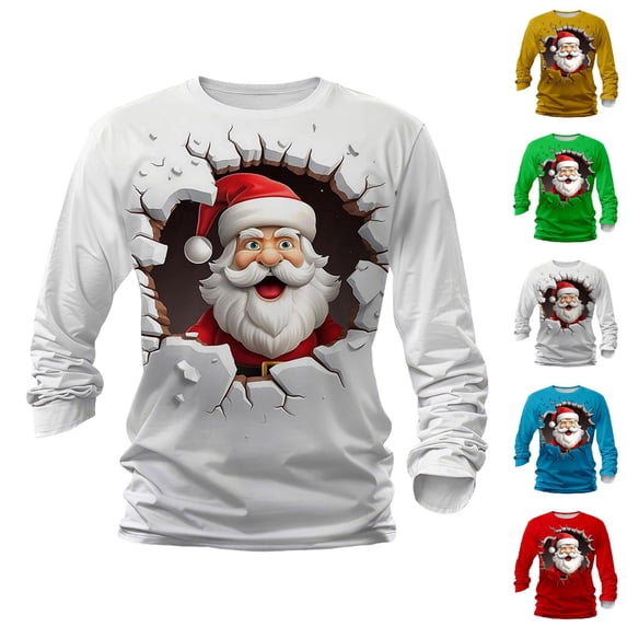 Christmas Shirts for Men Long Sleeve Relaxed Fit Casual Crewneck Funny Santa Claus Graphic Holiday Shirt