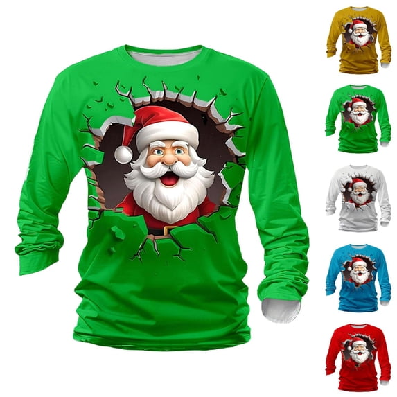 Christmas Shirts for Men Long Sleeve Relaxed Fit Casual Crewneck Funny Santa Claus Graphic Holiday Shirt