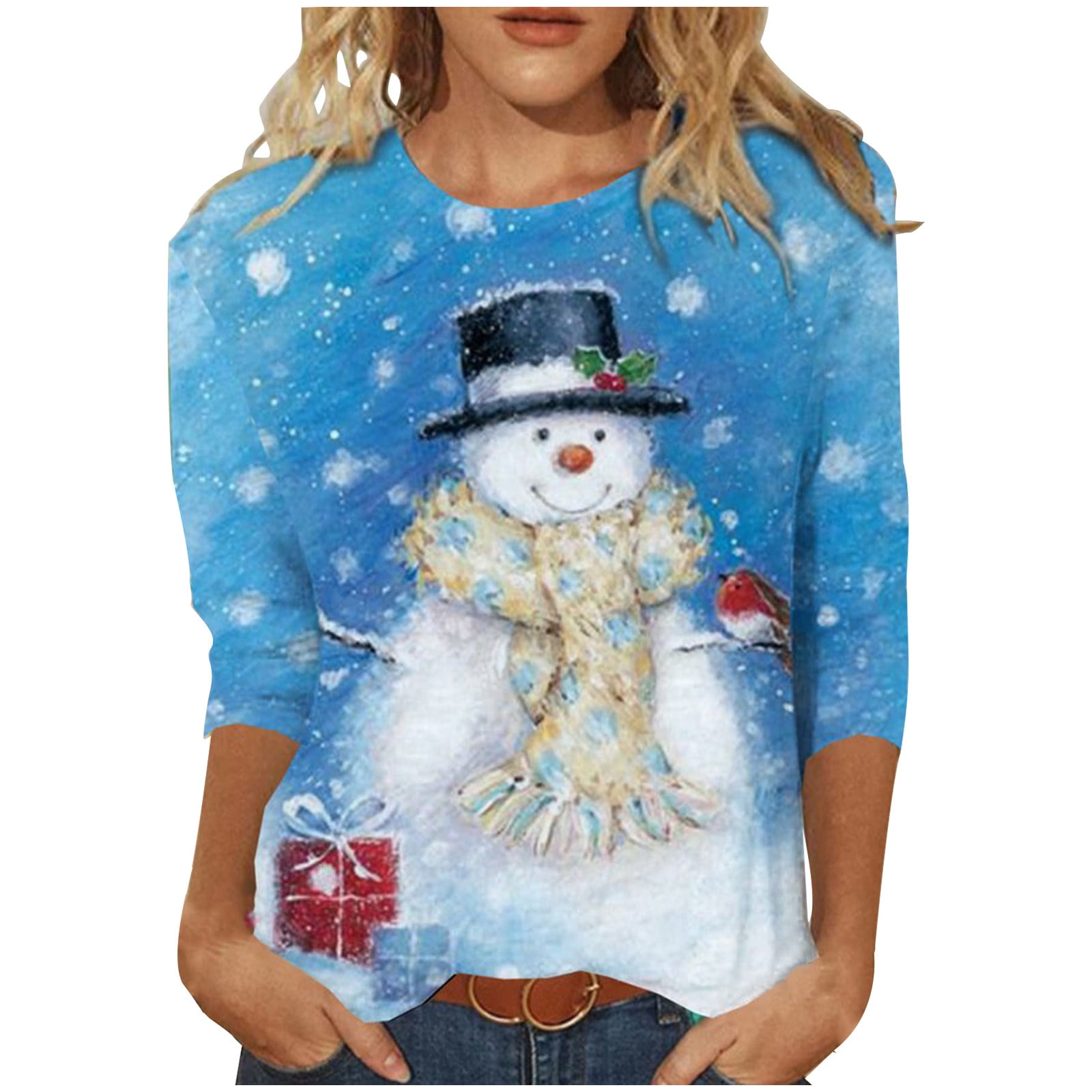 Christmas Shirts for Women 2022 Long Sleeve Cute Graphic Tee TShirts