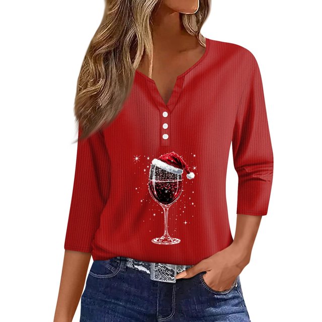 Christmas Shirts for Women 2024 Popular 3/4 Sleeve Pub Top for Women