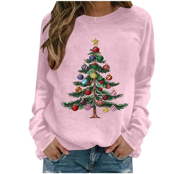 Christmas Shirts for Women 2025 Fashion Long Sleeve Funny Xmas Tree Print Graphic Tees Long Sleeve Christmas Tunics