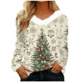 thumbnail image 1 of Christmas Shirts for Women 2025 Xmas Tree Cute Print Tops Furry V-Neck Sweaters Long Sleeve Dressy Tunic Tops Holiday Outfits for Women, 1 of 4
