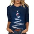 thumbnail image 1 of Christmas Shirts for Women 3/4 Length Sleeve Tshirts Xmas Print Plus Size Graphic Tees Holiday Pullover Tops (XL, Dark Blue), 1 of 5