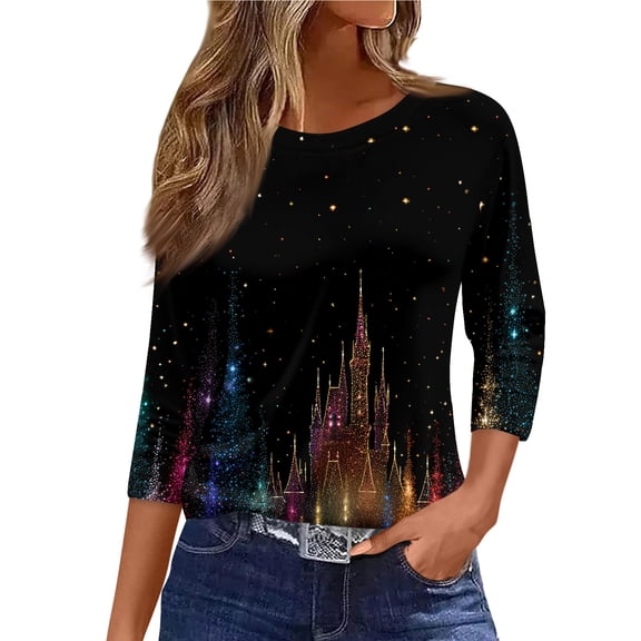 Christmas Shirts for Women 3/4 Length Sleeve Tunic Tops Crew Neck Shirts Basic Tees Party Blouses Summer/fall Clothes Holiday Shirts