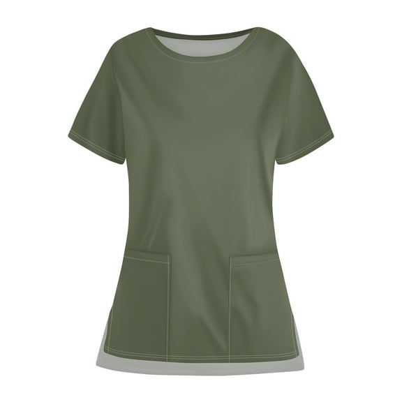 Christmas Shirts for Women Christmas Scrubs Halloween Scrub Tops Plus Size Scrub with Pockets Army Green Size 3XL