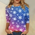 thumbnail image 1 of Christmas Shirts for Women Christmas Tree Printed Tshirts 3/4 Length Sleeve Round Neck Loose Fit Blouses 01-Blue XL, 1 of 5