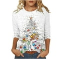 thumbnail image 1 of Christmas Shirts for Women Christmas Tree Printed Tshirts 3/4 Sleeve Round Neck Tops Winter Holiday Xmas Tops, 1 of 5