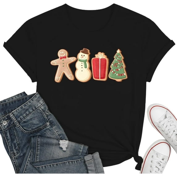 Christmas Shirts for Women Christmas Tree T-Shirt Letter Graphic Tees Tops
