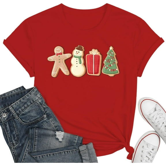 Christmas Shirts for Women Christmas Tree T-Shirt  Letter Graphic Tees Tops