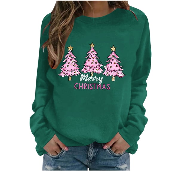 Christmas Shirts for Women Christmas Tree Tops Crewneck Graphic Sweatshirts Long Sleeve Loose Pullover Dressy Holiday Tops for Women 2025