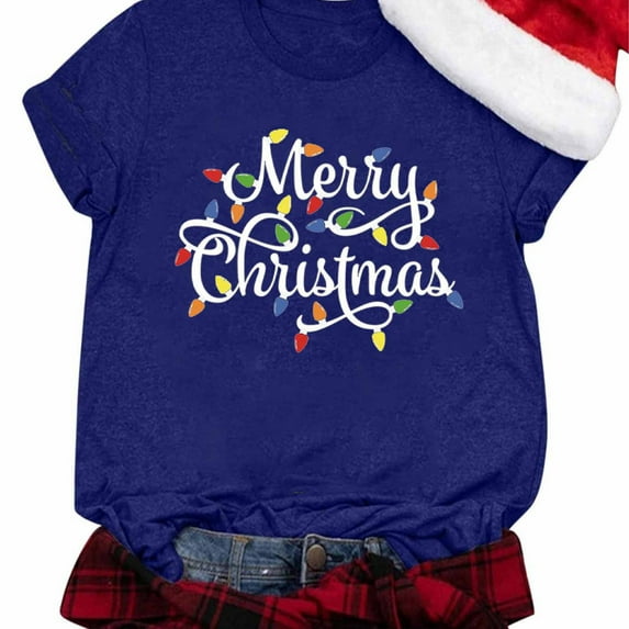 Christmas Shirts for Women Crewneck Merry Xmas Funny Graphic T-Shirt Casual Short Sleeve T Shirt Holiday Basic Tee Tops S