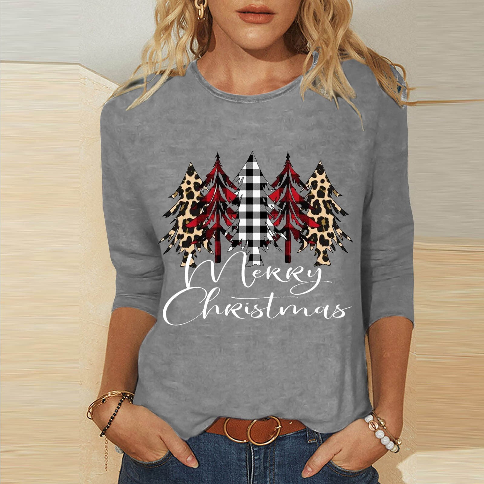 Christmas Shirts for Women Cyber of Monday Deals 2024 Christmas Tree 3/