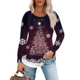 thumbnail image 1 of Christmas Shirts for Women Fall Tops Loose Fit Pleated Long Sleeve Shirts Casual Crew Neck Christmas Print Blouse Plus Size Tees, 1 of 5