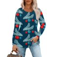 thumbnail image 1 of Christmas Shirts for Women Fall Tops Loose Fit Pleated Long Sleeve Shirts Casual Crew Neck Christmas Print Blouse Plus Size Tees, 1 of 5