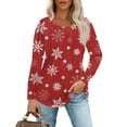 thumbnail image 1 of Christmas Shirts for Women Fall Tops Loose Fit Pleated Long Sleeve Shirts Casual Crew Neck Christmas Print Blouse Plus Size Tees, 1 of 5