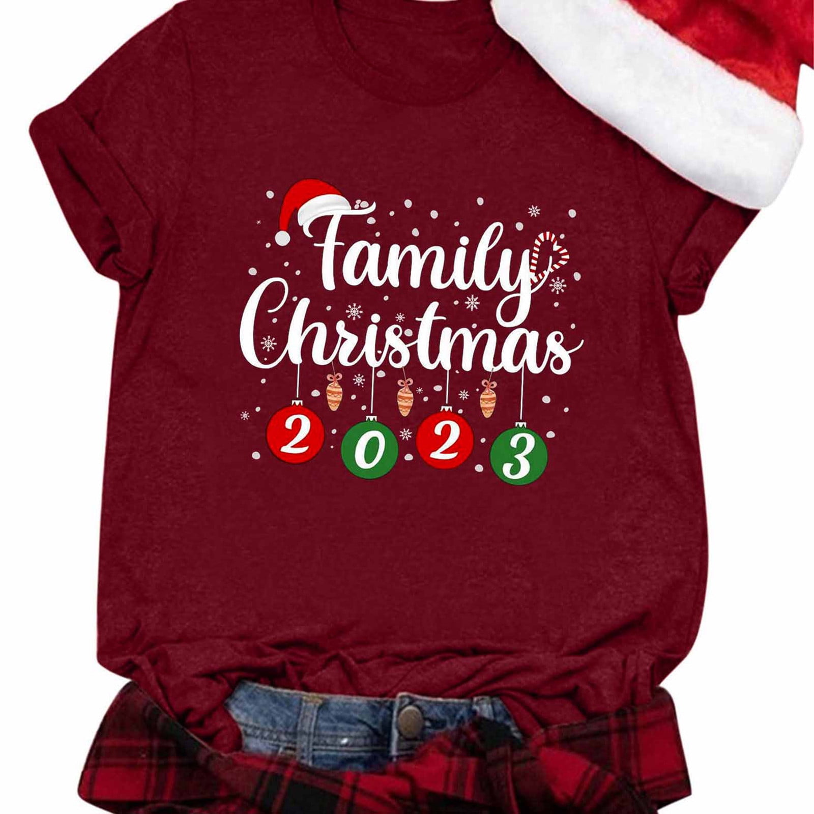 Christmas Shirts for Women Family Matching Crewneck Short Sleeve T