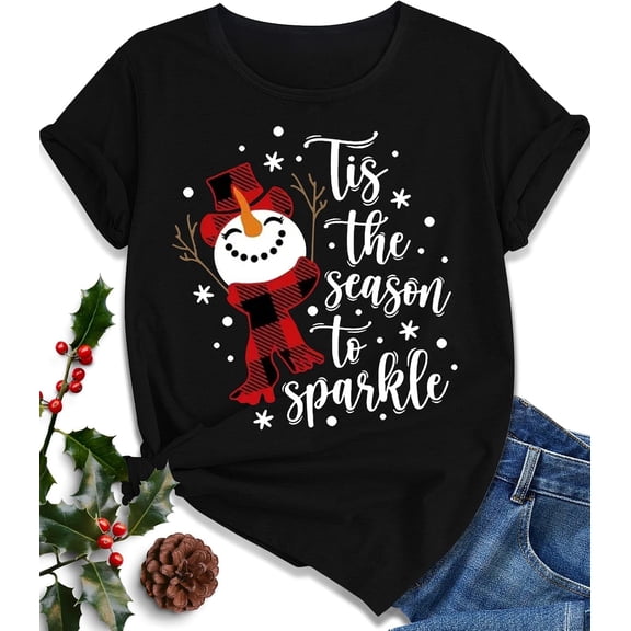 Christmas Shirts for Women Family Santa Graphic T Shirts Short Sleeve Funny Xmas Holiday Print Tee Tops