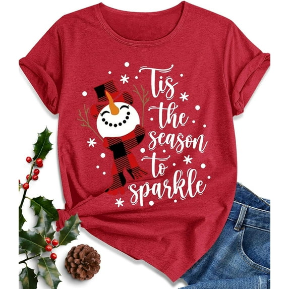 Christmas Shirts for Women Family Santa Graphic T Shirts Short Sleeve Funny Xmas Holiday Print Tee Tops