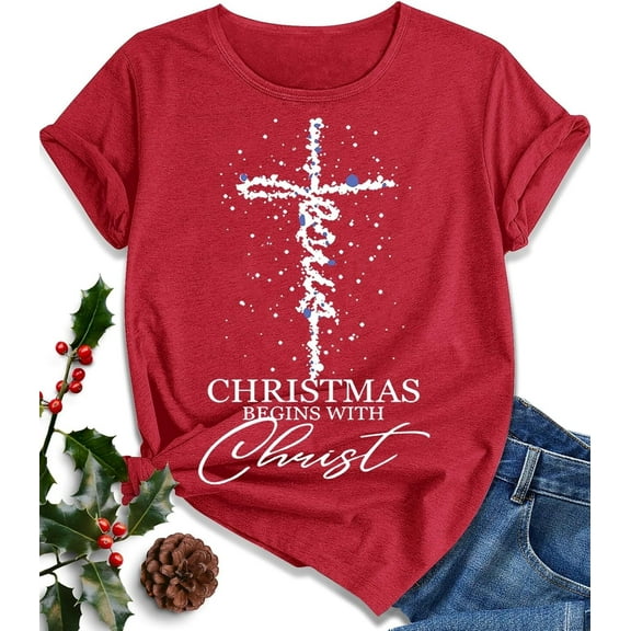 Christmas Shirts for Women Family Santa Graphic T Shirts Short Sleeve Funny Xmas Holiday Print Tee Tops
