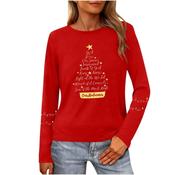Christmas Shirts for Women Funny Merry Christmas Graphic T Shirts V Neck Long Sleeve Xmas Tops Blouse
