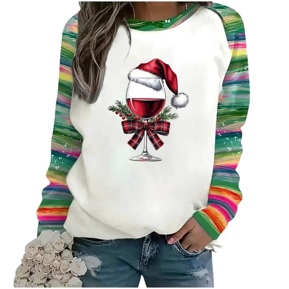 Christmas Shirts for Women Green Raglan Long Sleeve Round Neck T-Shirts Xmas Tree Graphic Pullover Tops