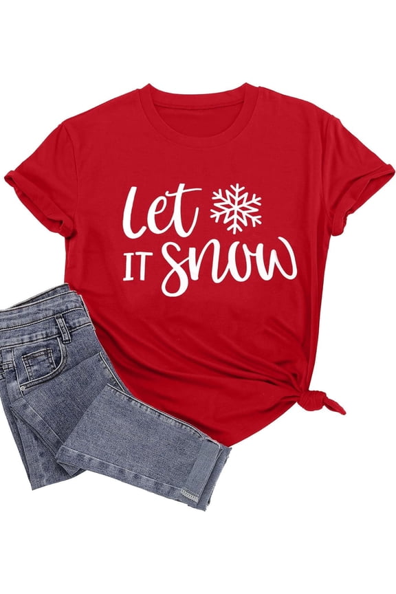 Christmas Shirts for Women Let It Snow Shirt Xmas Holiday Tshirt Cute Snowflake Print Tees Tops
